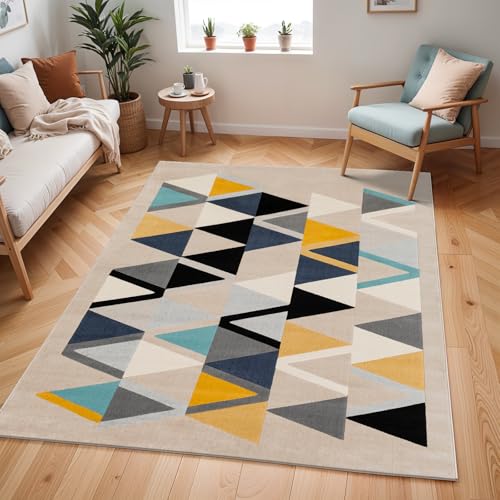 Surya Marietta Teppich Schlafzimmer,Wohnzimmer,Esszimmer,Flur - Moderne Boho Teppich Geometrisches Muster - Weicher Skandinavisch Wohnzimmerteppich Senf,Aqua,Taupe,Anthrazit, Schwarz-120x170cm Groß von Surya