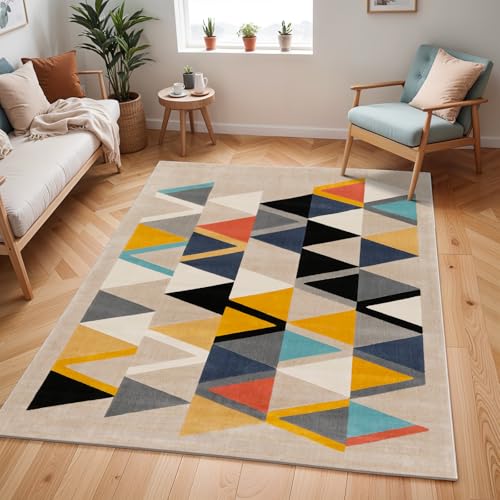 Livabliss Marietta Teppich Wohnzimmer Boho - Großer Schlafzimmer 160x220 cm - Esszimmer Mit Geometrischem Muster, Skandinavischer Modern in Beige, Orange, Grau von Livabliss