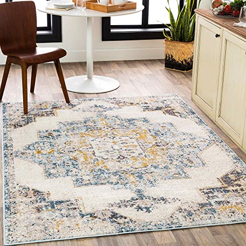 Surya Orlando Vintage Teppich groß - Teppiche Wohnzimmer, Esszimmer, Flur, Carpet Living Room - Orientalischer Teppich Boho Style - Bunter Muster, Ice Blue, Medium Grey, Light Grey 200x274cm von Surya