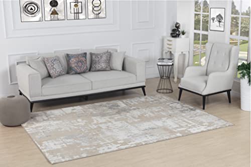 Livabliss Oujda Wohnzimmer Teppich modern – Abstrakt Design in Marmor Optik für Wohnzimmer 120x170 cm, Esszimmer, Schlafzimmer - Marmor Teppich groß, weicher Teppich Kurzflor in Beige, Grau, Elfenbein von Livabliss