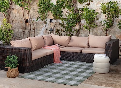 Surya Geometrischer Teppich für drinnen und draußen, strapazierfähig, für Wohnzimmer, Küche, Garten, Terrasse, Boho-Teppich, Wetter- und schmutzabweisend, groß, 160 x 213 cm, Grün, Beige, Elfenbein von Surya