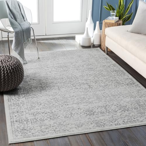 Surya Palermo Vintage Teppich - Teppich Wohnzimmer, Esszimmer, Flur, Rugs Living Room - Boho Teppich Orientalisch Style, Kurzflor Carpet - Dunkelweiß, Grau, Anthrazit 140x200cm von Surya