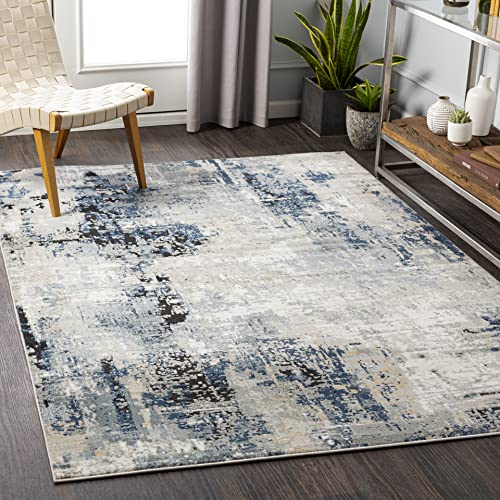 Surya Paris Teppich Wohnzimmer Modern – Abstrakt Design in Marmor Optik für Wohnzimmer, Esszimmer, Schlafzimmer – weicher Marmor Teppich, Kurzflor Teppich groß 160x220cm in Blau von Surya