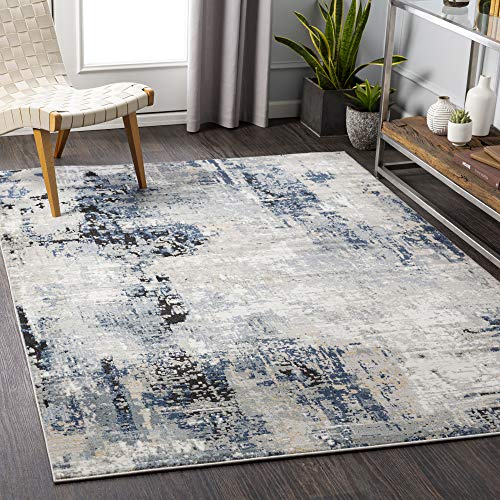 Surya Paris Teppich Wohnzimmer Modern – Abstrakt Design in Marmor Optik für Wohnzimmer, Esszimmer, Schlafzimmer – weicher Marmor Teppich, Kurzflor Teppich groß 200x274cm in Blau von Surya