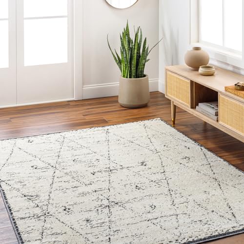 Surya Plano Geometrischer Teppich - Teppich modern Wohnzimmer, Esszimmer, Schlafzimmer - weicher Abstrakt Boho Teppich, Kurzflor Teppich für einfache Pflege - Teppich groß 120x170cm in Elfenbein von Surya