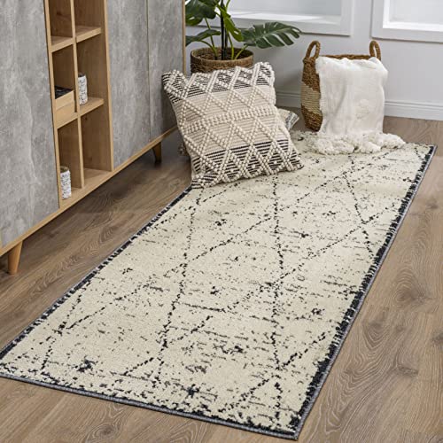 Surya Plano Geometrischer Läufer - Teppich modern Wohnzimmer, Esszimmer, Schlafzimmer - weicher Abstrakt Boho Teppich, Kurzflor Teppich für einfache Pflege - Läufer 80x220cm in Elfenbein von Surya