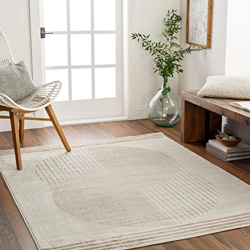 Surya Mombasa Geometrischer Teppich - Teppich modern Wohnzimmer, Esszimmer, Schlafzimmer - weicher Abstrakt Boho Teppich, Kurzflor Teppich für einfache Pflege - Teppich groß 160x216cm Grau und Creme von Surya