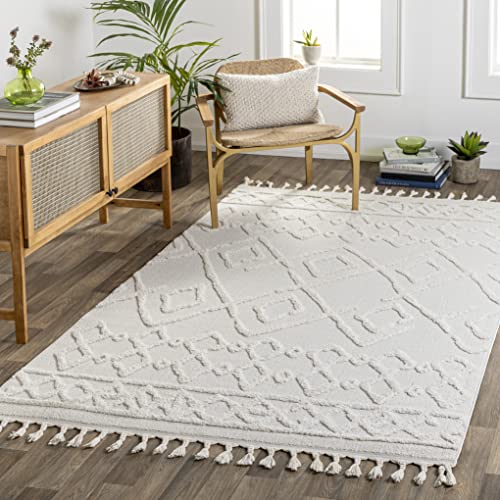 Surya Pristina Teppich Schlafzimmer, Wohnzimmer, Esszimmer, Flur - Moderne Boho Teppich Geometrisches Muster -Weicher Skandinavisch Wohnzimmerteppich Orientalisch - Carpet 160x213cm Groß Teppich Creme von Surya