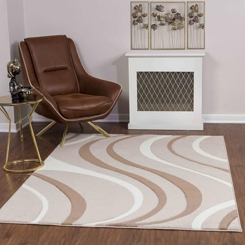 Livabliss Ramila Teppich Läufer modern – Abstrakt Design in Marmor Optik für Wohnzimmer 80x150 cm, Esszimmer, Schlafzimmer – Marmor Teppich groß, weicher Teppich Kurzflor, Hellbraun, Weiß, Braun von Livabliss