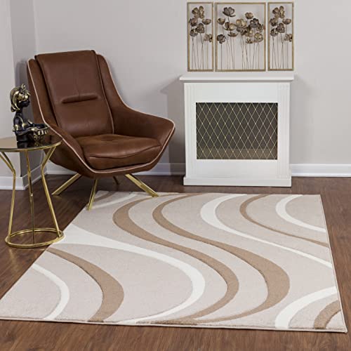 Livabliss Ramila Wohnzimmer Teppich modern – Abstrakt Design in Marmor Optik für Wohnzimmer 120x170 cm, Esszimmer, Schlafzimmer - Marmor Teppich groß, weicher Teppich Kurzflor Hellbraun, Weiß, Braun von Livabliss