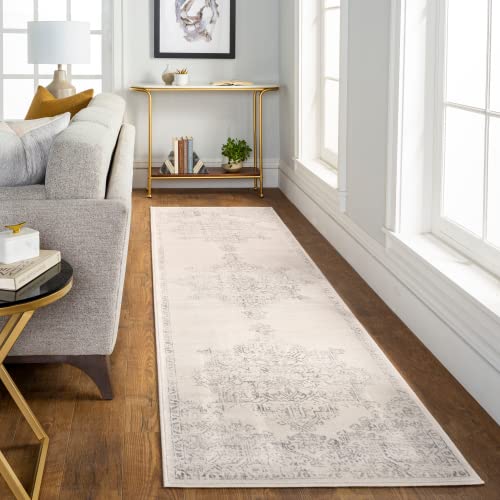 Surya Roma Vintage Teppich - Teppich Wohnzimmer, Esszimmer, Flur, Rugs Living Room - Boho Teppich Orientalisch Style, Kurzflor Carpet - Bunter Teppich Weiß, Grau 80x150cm von Surya