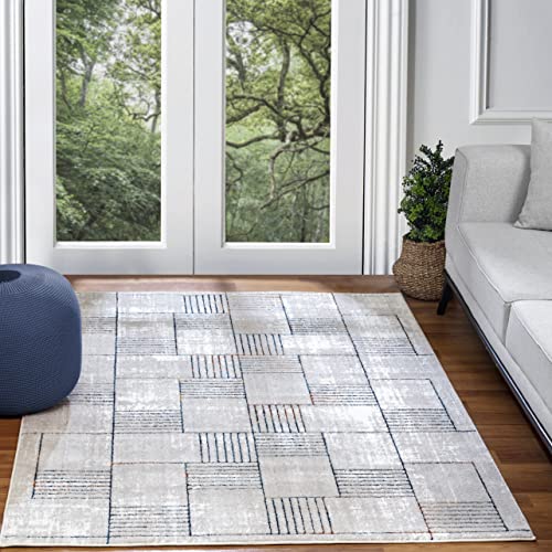 Surya Salla Teppich Schlafzimmer, Wohnzimmer, Esszimmer, Flur - Moderne Boho Teppich Geometrisches Muster - Weicher Skandinavisch Wohnzimmerteppich Silbergrau, Blau, Ocker - Carpet 200x275cm Groß von Surya