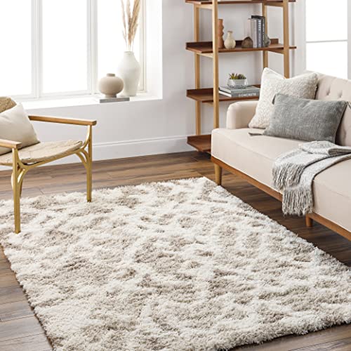 Surya Sarajevo Shaggy Berber Teppich - Flauschiger Teppich für Wohnzimmer, Esszimmer, Schlafzimmer, Abstrakter Hochflor Teppich weiss flauschig & pflegeleicht - Teppich groß 160x220cm in Beige von Surya