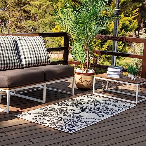 Livabliss Outdoor Teppich wetterfest, Serik - In und Outdoor Teppich für Balkon 80x150 cm, Terrasse, Garten, Küche - Outdoor Teppich Boho Style, Teppich für draußen - Teppich Elfenbein und Holzkohle von Livabliss
