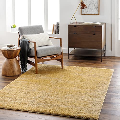 Surya Shaggy Teppich - Flauschiger Teppich für Wohnzimmer, Esszimmer, Schlafzimmer - Abstrakter Langflor Hochflor Teppich Weiss flauschig und pflegeleicht - Teppich groß 160x213cm in Gelb von Surya