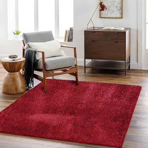 Surya Shaggy Teppich - Flauschiger Teppich für Wohnzimmer, Esszimmer, Schlafzimmer - Abstrakter Langflor Hochflor Teppich Weiss flauschig und pflegeleicht - Teppich groß 200x275cm in Rot von Surya