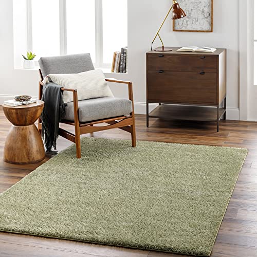 Surya Shaggy Teppich - Flauschiger Teppich für Wohnzimmer, Esszimmer, Schlafzimmer - Abstrakter Langflor Hochflor Teppich Weiss flauschig und pflegeleicht - Teppich groß 200x275cm in Salbei von Surya