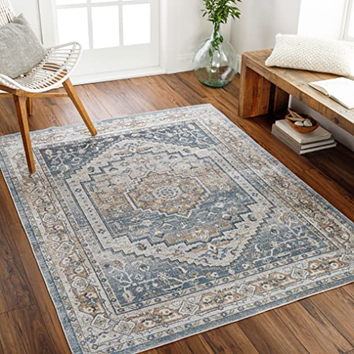 Surya Sitra Vintage Teppich - Teppich Wohnzimmer, Esszimmer, Flur, Rugs Living Room - Boho Teppich Orientalisch Style, Kurzflor Carpet - Bunter Teppich Weiß, Blau 160x213cm von Artistic Weavers