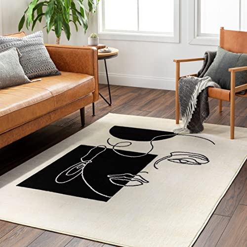 Surya Spokane Wohnzimmer Teppich Modern - Abstrakt Design in Marmor Optik für Wohnzimmer, Esszimmer, Schlafzimmer 200x275 cm - Groß, Weich, Kurzflor in Elfenbein und Schwarz von Livabliss