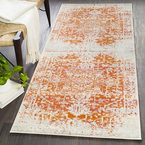 Surya Syracusa Vintage-Teppich, für Wohnzimmer, Flur, Boden, Küche, traditioneller mehrfarbiger Boho-Teppich, pflegeleichter Flor, Bohemian-Teppich, großer Teppich, 80 x 150 cm, gebranntes Orange, von Surya