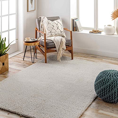 Surya Taipei Shaggy Teppich - Flauschiger Teppich für Wohnzimmer, Esszimmer, Schlafzimmer - Abstrakter Langflor Hochflor Teppich weiss flauschig und pflegeleicht - Teppich groß 160x213cm in Beige von Surya