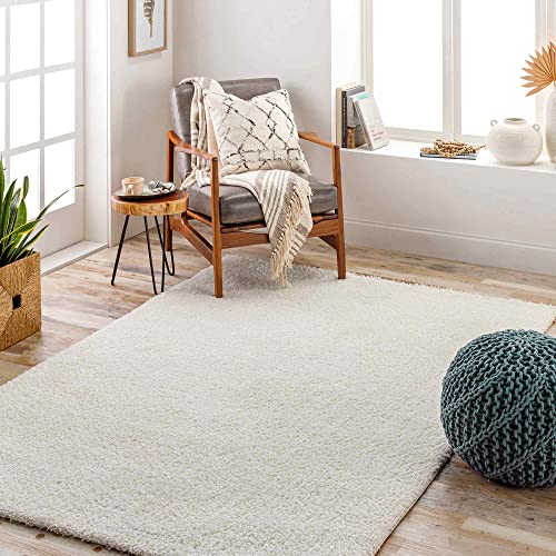 Surya Taipei Shaggy Teppich - Flauschiger Teppich für Wohnzimmer, Esszimmer, Schlafzimmer - Abstrakter Langflor Hochflor Teppich weiss flauschig und pflegeleicht - Teppich groß 160x213cm in Creme von Surya