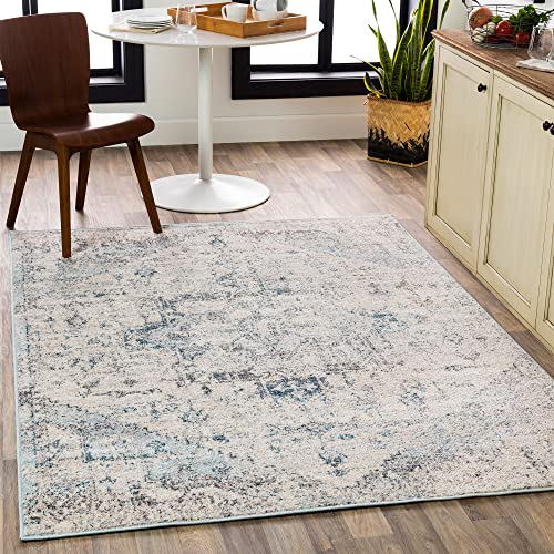 Surya Tampa Vintage Teppich - Orientalischer Teppich Wohnzimmer, Esszimmer, Schlafzimmer - orientalischer Boho Teppich, Kurzflor Teppich für einfache Pflege - Teppich Groß 160x213cm in Blau von Artistic Weavers