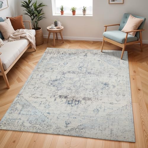 Surya Tampa Vintage Teppich - Teppich Wohnzimmer, Esszimmer, Flur, Rugs Living Room - Boho Teppich Orientalisch Style, Kurzflor Carpet - Bunter Teppich Blau 120x170cm von Surya