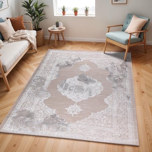 Surya Tangier Vintage Teppich - Teppich Wohnzimmer, Esszimmer, Flur, Rugs Living Room - Boho Teppich Orientalisch Style, Kurzflor Carpet - Beige, Weiß, Hellgrau 160x213cm von Surya