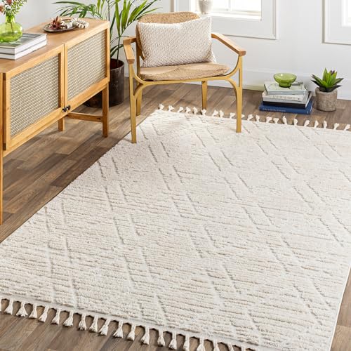 Surya Tarawa Teppich Schlafzimmer, Wohnzimmer, Esszimmer, Flur - Moderne Boho Teppich Geometrisches Muster - Weicher Skandinavisch Wohnzimmerteppich Orientalisch - Carpet 160x213cm Groß Teppich Crème von Surya