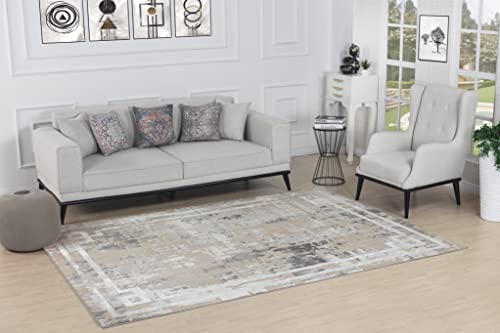 Livabliss Taza Wohnzimmer Teppich modern – Abstrakt Design in Marmor Optik für Wohnzimmer 120x170 cm, Esszimmer, Schlafzimmer - Marmor Teppiche groß, weicher Teppich Kurzflor in Beige, Grau, Elfenbein von Livabliss