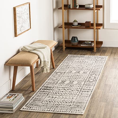 Surya Tokyo Teppich Läufer - Wohnzimmer, Esszimmer, Flur - Moderne Boho Teppich Geometrisches Muster - Weicher Skandinavisch Läufer Anthrazit, Schwarz, Grau - Läufer Flur 80x220cm von Surya