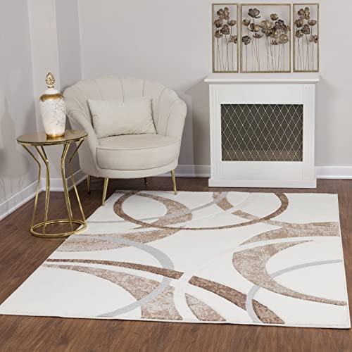 Livabliss Toulon Wohnzimmer Teppich modern – Abstrakt Design in Marmor Optik für Wohnzimmer 160x213 cm, Esszimmer, Schlafzimmer - Marmor Teppich groß, weicher Teppich Kurzflor in Weiß, Braun und Beige von Livabliss