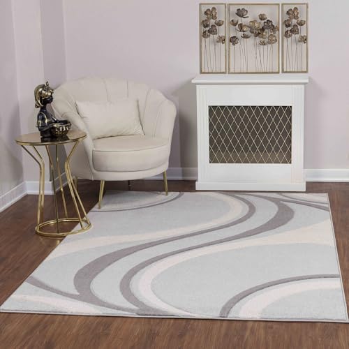 Livabliss Toulouse Wohnzimmer Teppich Modern - Abstrakt Design in Marmor Optik für Wohnzimmer, Esszimmer, Schlafzimmer 160x213 cm - Kurzflor in Grau und Hellbeige von Livabliss