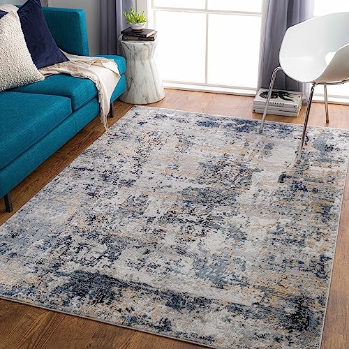 Livabliss Trocadero Wohnzimmer Teppich modern – Abstrakt Design in Marmor Optik für Wohnzimmer 200x275 cm, Esszimmer, Schlafzimmer - Marmor Teppiche groß, weicher Teppich Kurzflor in Beige und Grau von Livabliss