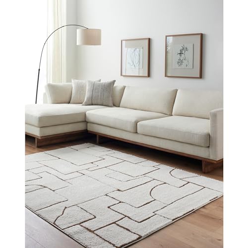 Surya Trogir Teppich Wohnzimmer Modern – Abstrakt Design in Marmor Optik für Wohnzimmer, Esszimmer, Schlafzimmer – weicher Marmor Teppich, Kurzflor Teppich groß 200x275cm in Elfenbein, Braun von Surya