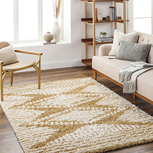 Surya Tuzla Shaggy Berber Teppich - Flauschiger Teppich für Wohnzimmer, Esszimmer, Schlafzimmer, Abstrakter Langflor Hochflor Teppich weiss flauschig & pflegeleicht - Teppich groß 160x220cm in Grau von Surya