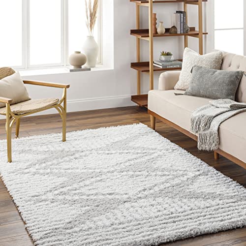 Surya Tuzla Shaggy Berber Teppich - Flauschiger Teppich für Wohnzimmer, Esszimmer, Schlafzimmer, Abstrakter Langflor Hochflor Teppich weiss flauschig & pflegeleicht - Teppich groß 160x220cm in Beige von Surya