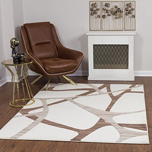 Livabliss Vichy Wohnzimmer Teppich Modern - Abstrakt Design in Marmor Optik 160x213 cm für Wohnzimmer, Esszimmer, Schlafzimmer - Weicher Kurzflor in Weiß, Braun und Beige von Livabliss