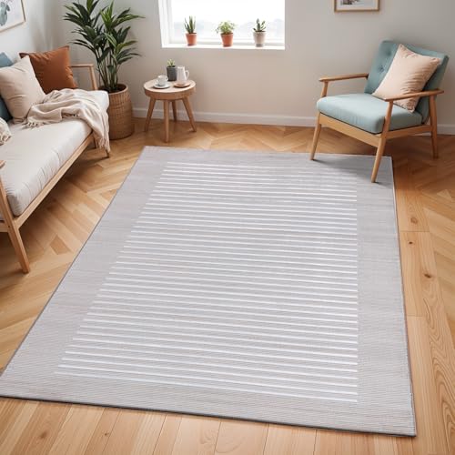 Livabliss Zagora Teppich Wohnzimmer Boho, großer Teppich Schlafzimmer 200x275 cm - Teppich für Esszimmer mit geometrischem Muster, Skandinavischer Wohnzimmerteppich modern in Beige, Weiß und Grau von Livabliss