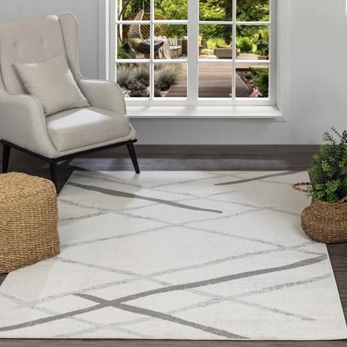 Livabliss marmor Teppich abstrakt - Wohnzimmer, Esszimmer, Schlafzimmer 120x170 cm, weicher kurzer Flor in Weiß, Grau und Silber von Livabliss