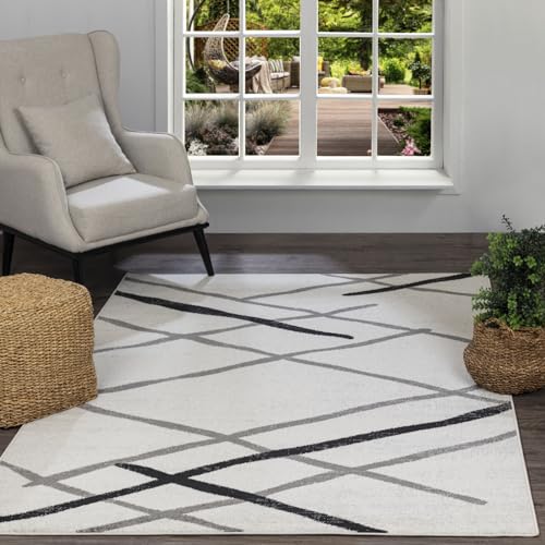 Livabliss Zagreb Wohnzimmer Teppich Modern - Abstrakt Design in Marmor Optik 120x170 cm für Wohnzimmer, Esszimmer, Schlafzimmer - Weicher Kurzflor in Weiß, Grau, Schwarz von Livabliss