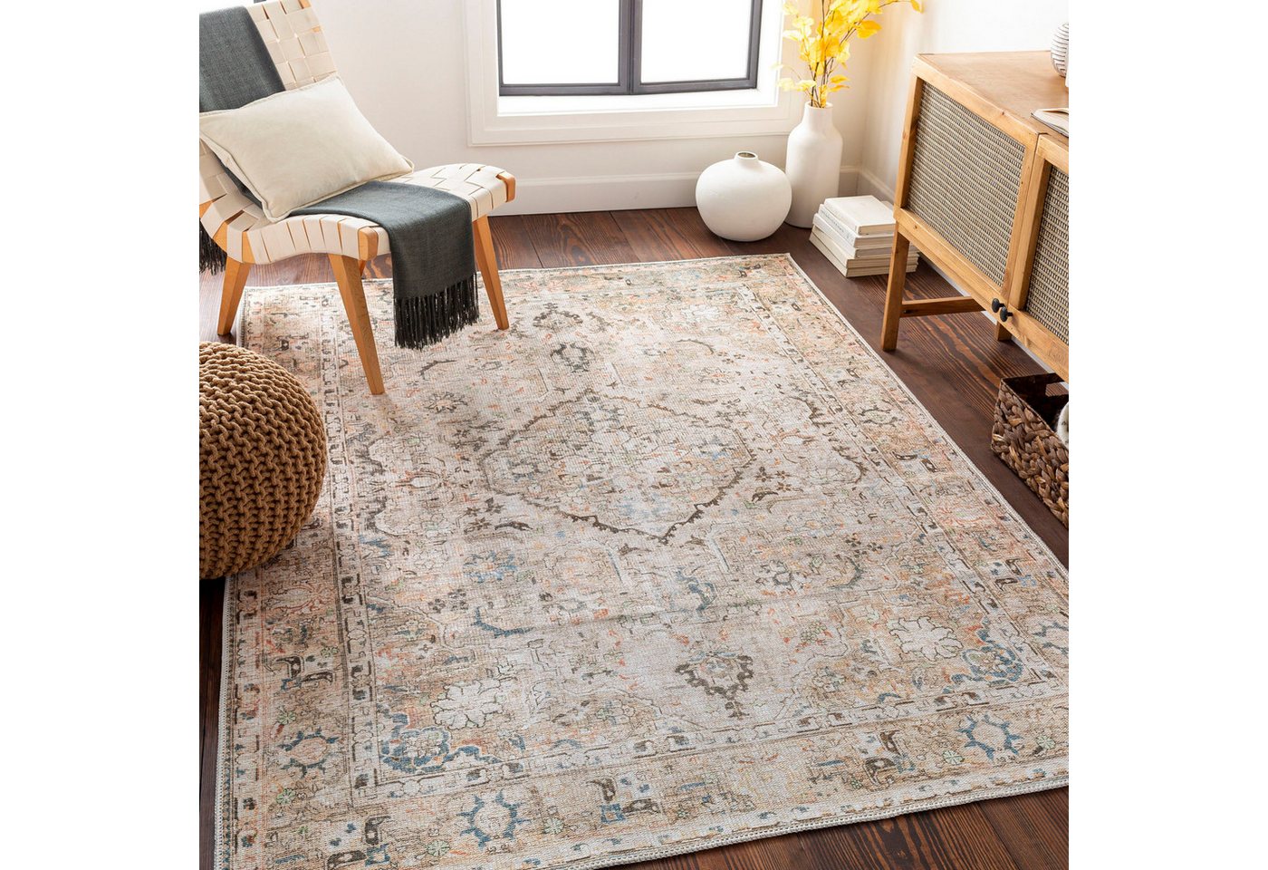 Livabliss Teppich BAKU, rechteckig, Höhe: 4 mm, Maschinenwaschbar, Vintage Kurzflor Wohnzimmerteppich, Schlafzimmer von Livabliss