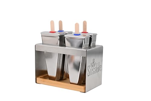 Susable Eisform aus Edelstahl, Ice Pops Eisformen mit Eiswürfel Schale zum Kühlen, Eis Am Stiel Formen mit Stick Holder, Popsicle Formen Set für hausgemachtes Eis am Stiel 4 Stück (Dreieck) von Susable