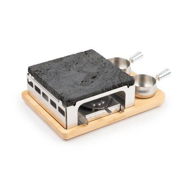 Susable "PFAS-Frei" Raclette Mini Grill Set mit Lava Stein - Lange Hitzebeständigkeit / Temperaturregelung / inkl. 2 Soßen-Töpfe von Susable