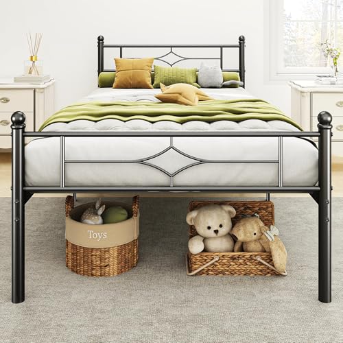 Susalt Doppelbettrahmen mit Kopfteil und Fußteil, stabile Metalllattenstütze, 32,5 cm Unterbettaufbewahrung, kein Boxspringbett erforderlich, einfach zu montieren, geräuschfrei, Schwarz von Susalt