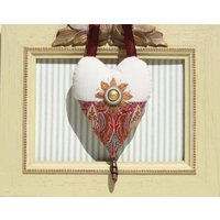 Jugendstil Herz Ornament, Andenken Ornament Mit Bändchenstickerei, Erbstück Jahrestag Valentinstag Geschenk von SusanStahlDesign