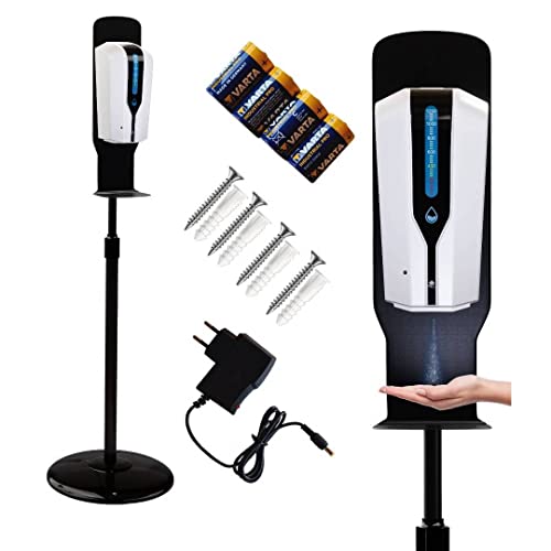 SUSANI Desinfektionsspender/Seifenspender [1200ml] – Desinfektionsspender Sensor inkl. höhenverstellbarem Bodenständer [60-110cm] – automatische Bedienung (Weiß) von Susani