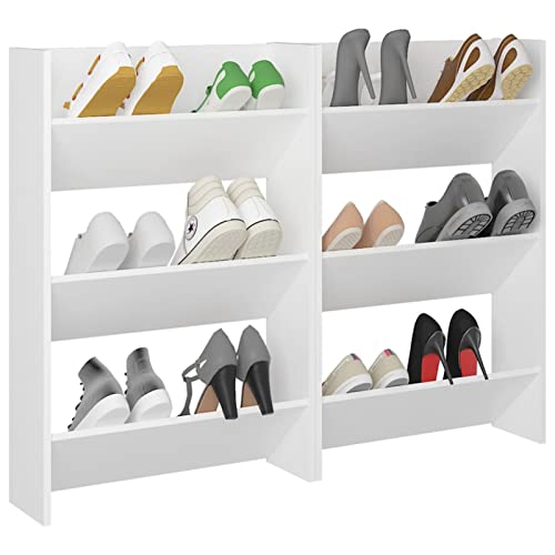 Susany 2 STK. Schuhschrank Hängend mit 3 Kippböden Ausgestattet, Schuhregal Wandmontage, Schuhorganizer, Schuhregal Wand Spanplatte, Hochglanz-Weiß 60x18x90 cm von Susany