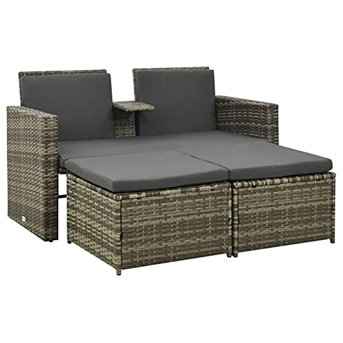 Susany 3-TLG. 2-Sitzer Lounge-Sofa Gartensofa Gartensitzbank Gartenliege Gartensitzbank mit Tisch & Hocker für Garten, Balkon und Terrasse inkl. Sitzkissen, Poly Rattan Grau von Susany